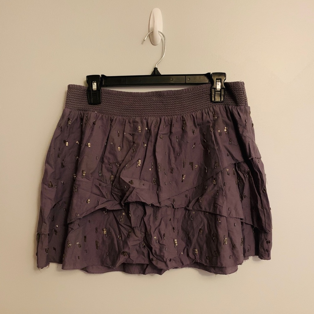 American Eagle Purple Tiered Beaded Mini-Skirt